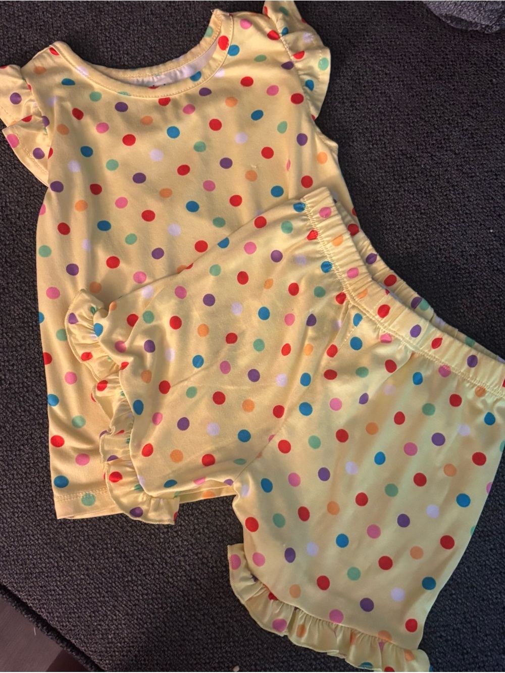 Kidgets Yellow Polka Dot Ruffle Pajama Set
